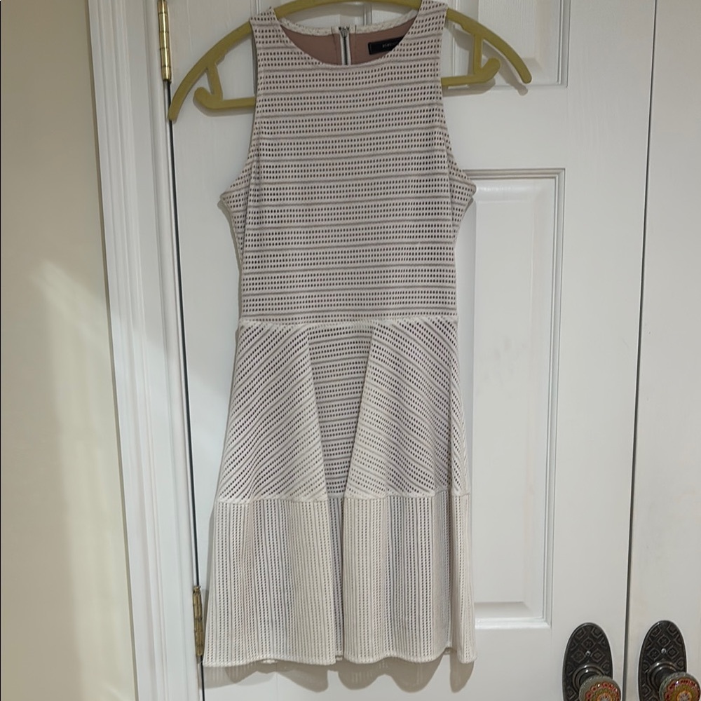 BCBGMaxAzria Gray and White Sleeveless Halter Mini Dress
